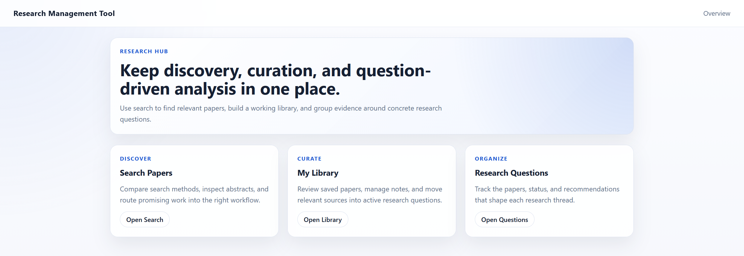 Research hub landing page