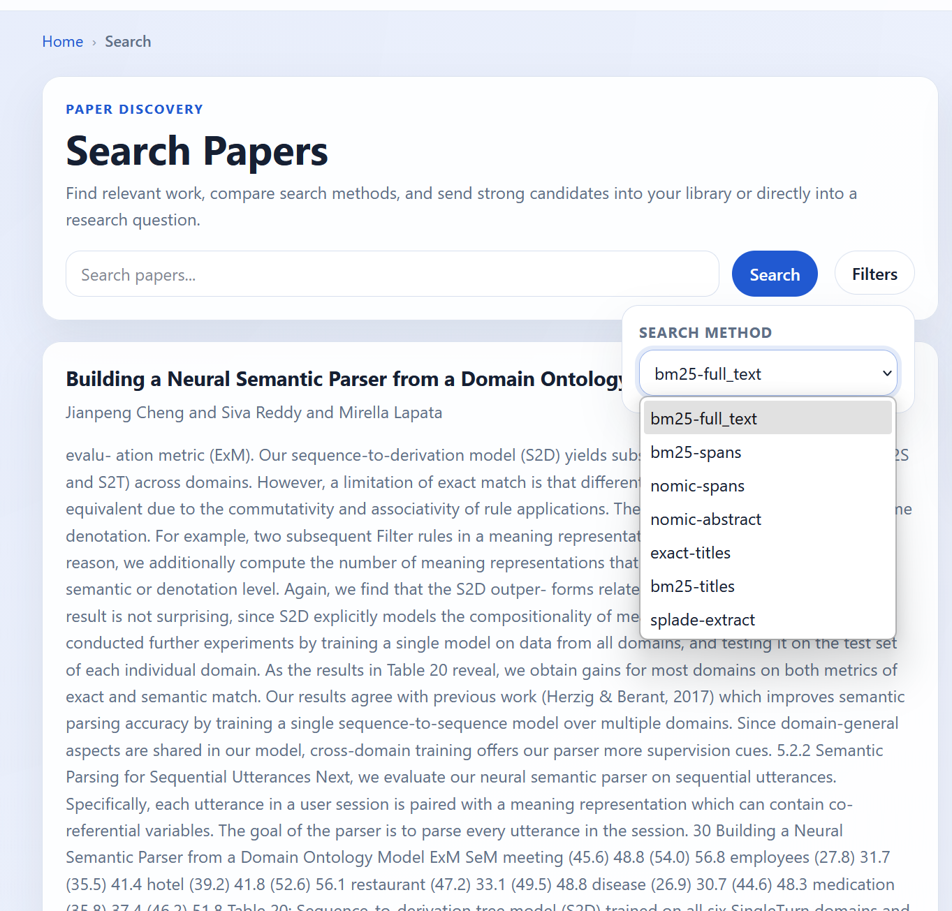 Research hub filter dropdown