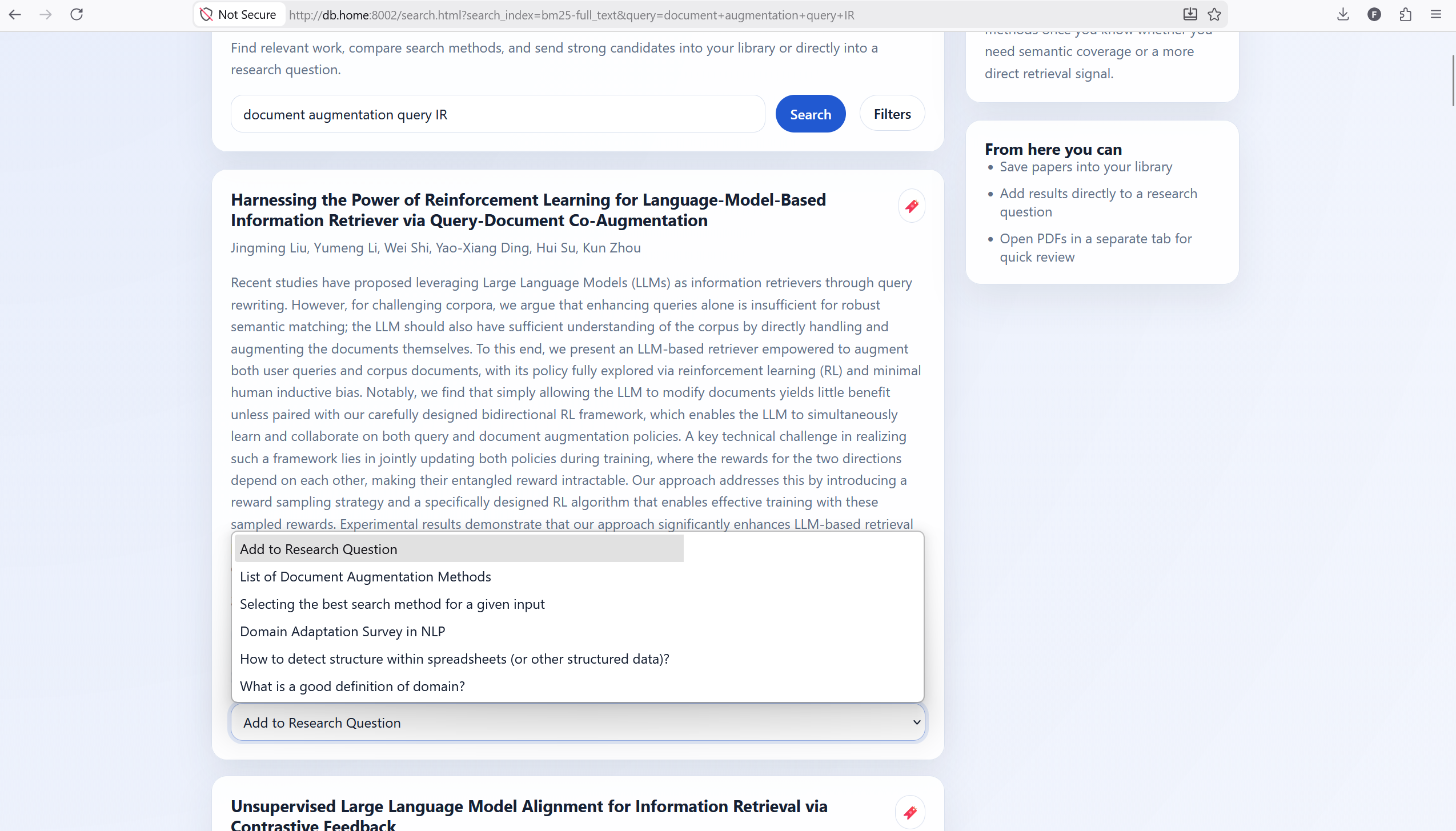Research hub search results rq