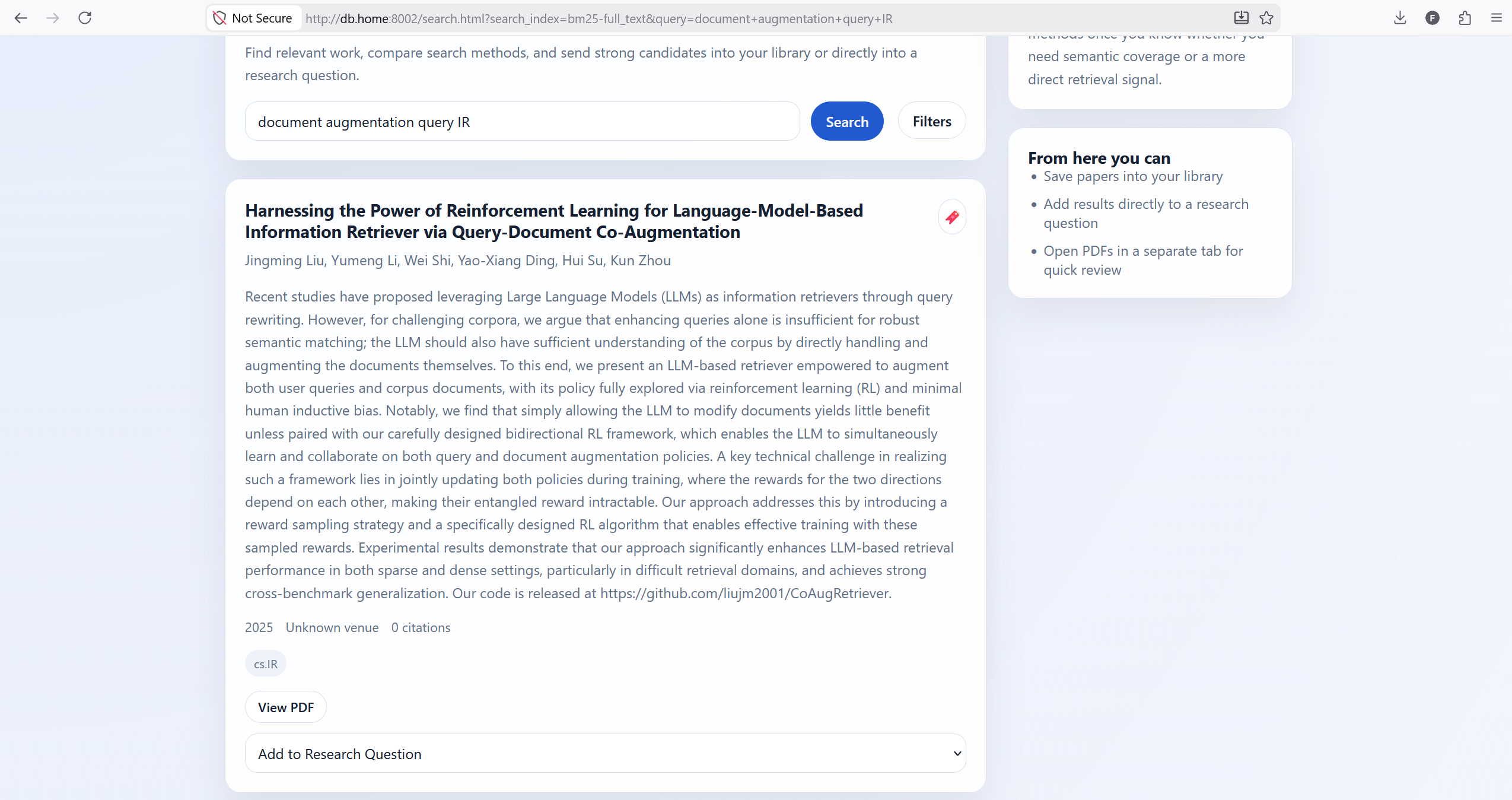 Research hub search results